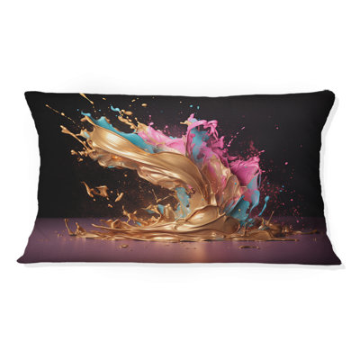 «Sudden Joy Abstract» rose et or Splash II - Coussin décoratif avec peinture abstraite