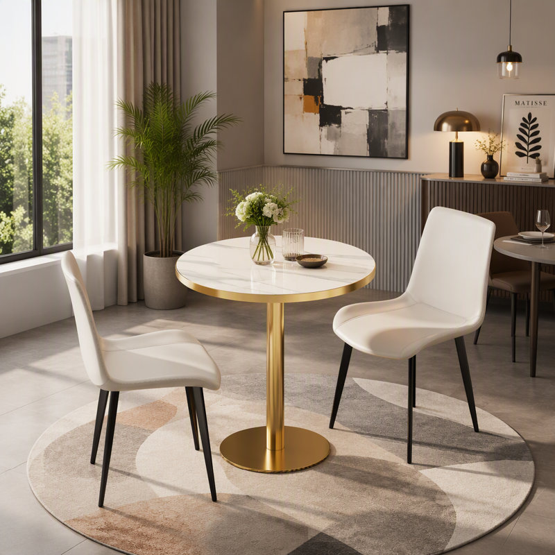 Table de salle à manger Modern, Blanc / Doré, Rond