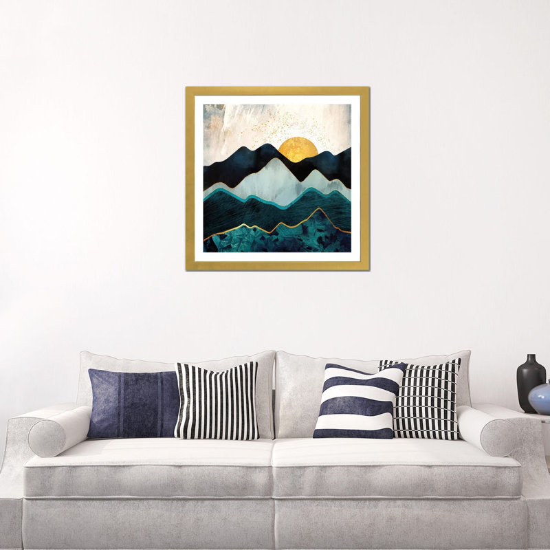 Glacial Hills - impression d'art graphique, 24" H x 24" W x 1" D, Blanc, Gold Framed Paper