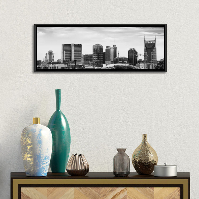Memphis Panoramic Skyline Cityscape (Black & White) by Unknown Artist - Wrapped Canvas Panoramic Gallery-Wrapped Canvas Giclée