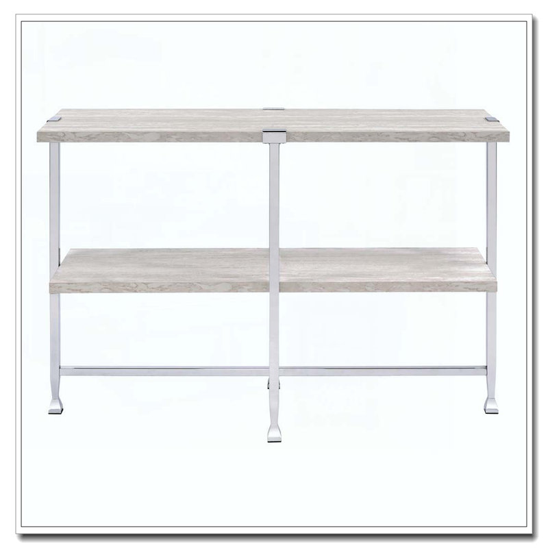 Table de canapé en chêne blanc et chrome avec 1 tablette