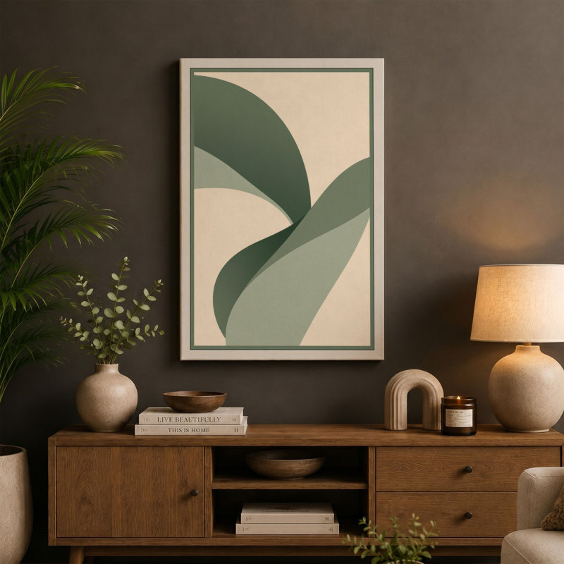 Organic Movement Minimalist - Wrapped Canvas, 18x12 - 45.7 x 30.5 cm, Teal Border