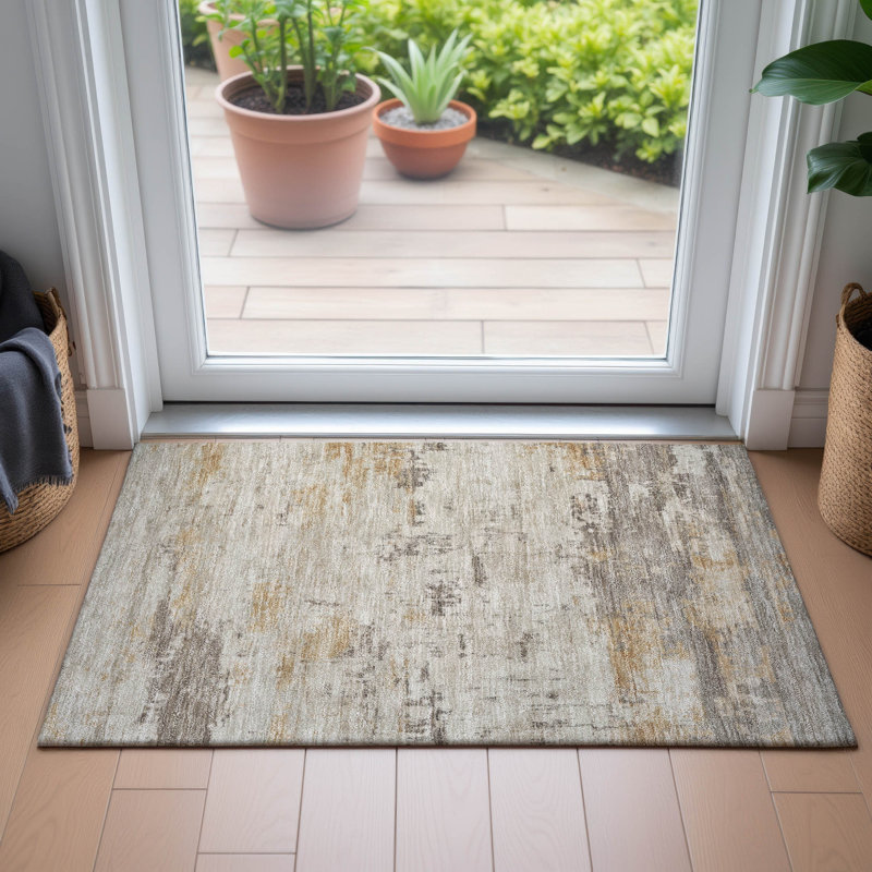 Tapis abstrait lavable à la machine intérieur / extérieur Jacinto ACN2145, Rectangle 1 pi 8 po x 2 pi 6 po