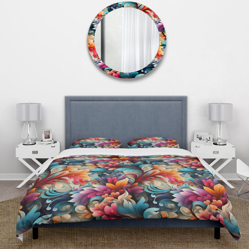 Ensemble de housse de couette Vibrant Blue Flower Garden Elegance I, Housse de couette simple + 1 taie décorative stan