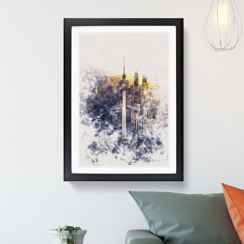 Menara Tower in Kuala Lumpur - Picture Frame Painting Print, 45cm H x 33cm W x 2cm D, Black Framed