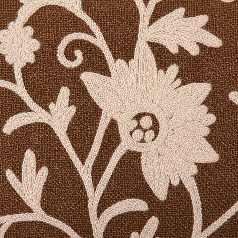 Vine Embroidered Feather Linen Reversible Throw Pillow, Coffee, Feather
