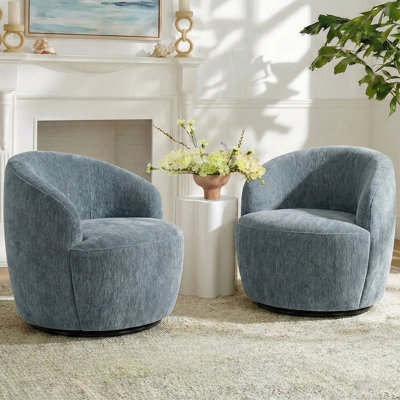 Modern Swivel Chenille Barrel Accent Chair(Set Of 2）