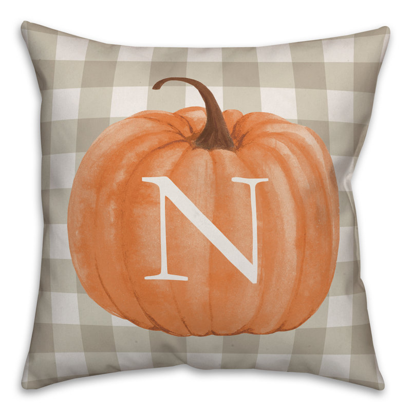  Harvest Pumpkin Monogram Throw Pillow, N