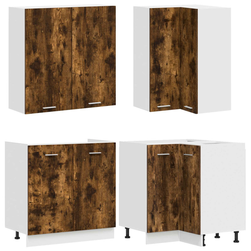 vidaXL Kitchen Unit with Drawer with Door LYON 8 pcs Engineered Wood Modern, Smoked Oak