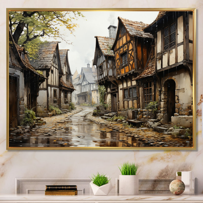 Suède Suède, charme médiéval, Cadre flottant doré, H 24 po x l 32 po x P 1 po