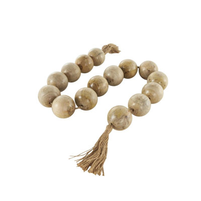 Brown Mango Wood Handmade Round Extra Long Orb Beaded Garland with Tassel with Knotted Jute, 66" x 3" x 3"