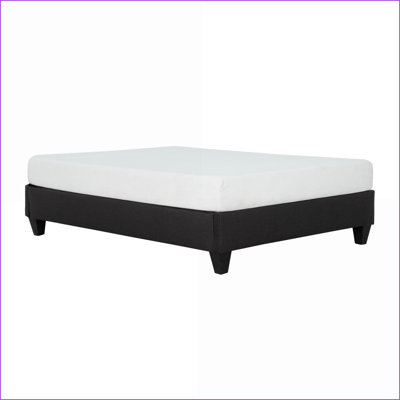 Queen Size Solid Wood Upholstered Platform Bed Frame, Dark Grey with Padded Corners &amp; Included Legs