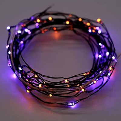 Guirlandes de Noël orange mauve à piles avec télécommande Guirlandes d'automne de 10 pi 60 lumières orange mauve pour les décorations d'Halloween intérieures et extérieures