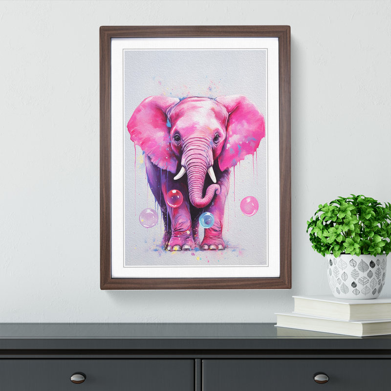 Elephant Bubble Gum - Framed Print, Walnut, 64cm H x 46cm W x 2cm D
