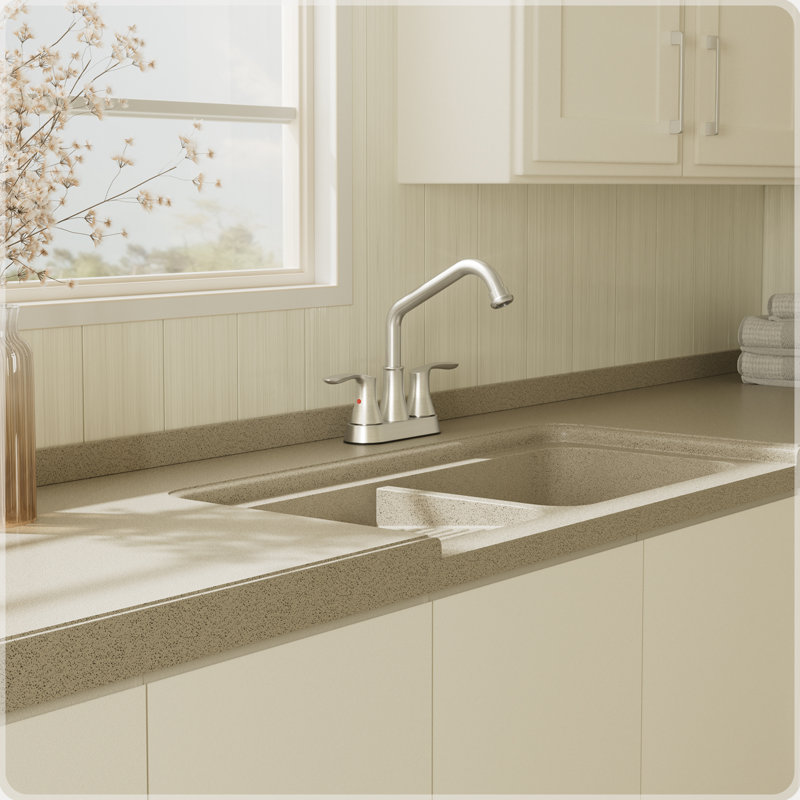 Robinet de lavabo de salle de bain rotatif en nickel brossé avec extrémité filetée Garden House, ensemble de 4 pouces, lignes d'alimentation en eau, 2 poignées pour éviers à 3 trous