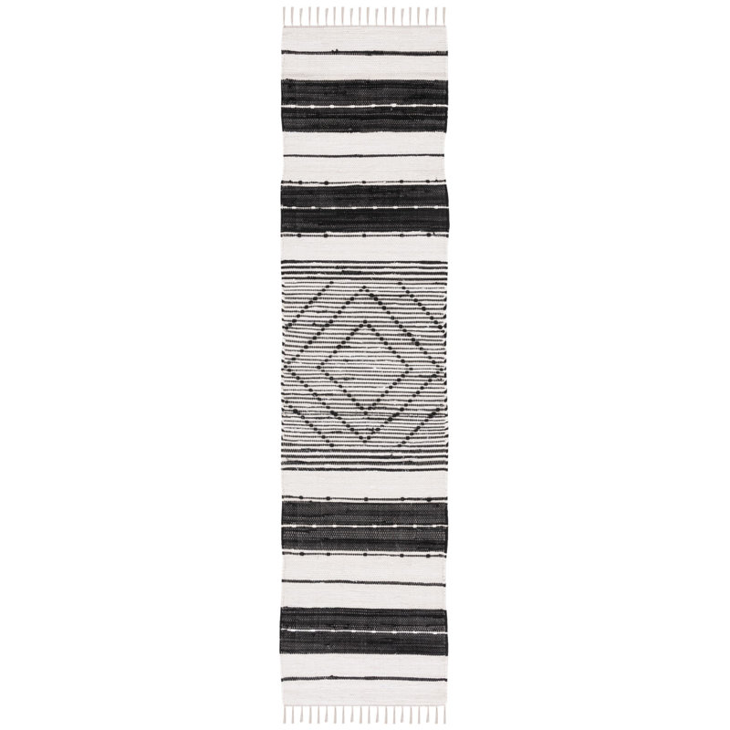 Striped Kilim Flat Weave Cotton Geometric Rug, Runner 2'3" x 9'