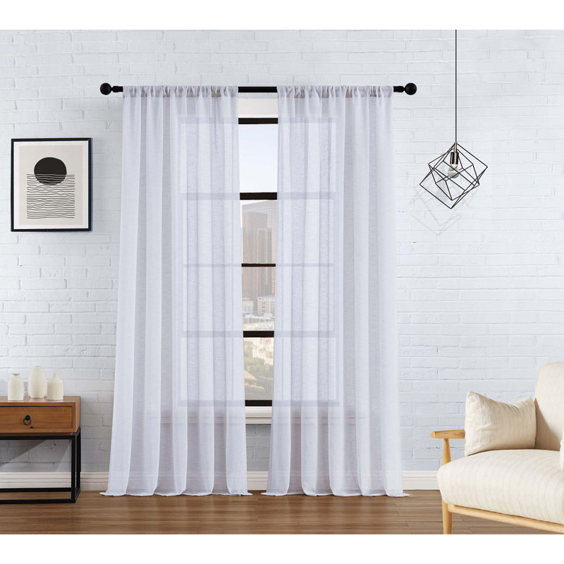 Paire de rideaux transparents synthétiques avec passe-tringle, Blanc, L 38 po x L 96 po