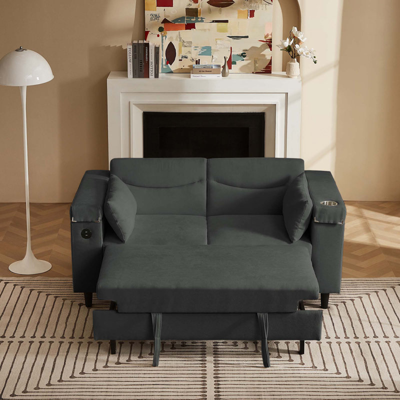 Canapé convertible en chenille avec table d'appoint, port USB et rangement caché pour la vie moderne, Gris foncé