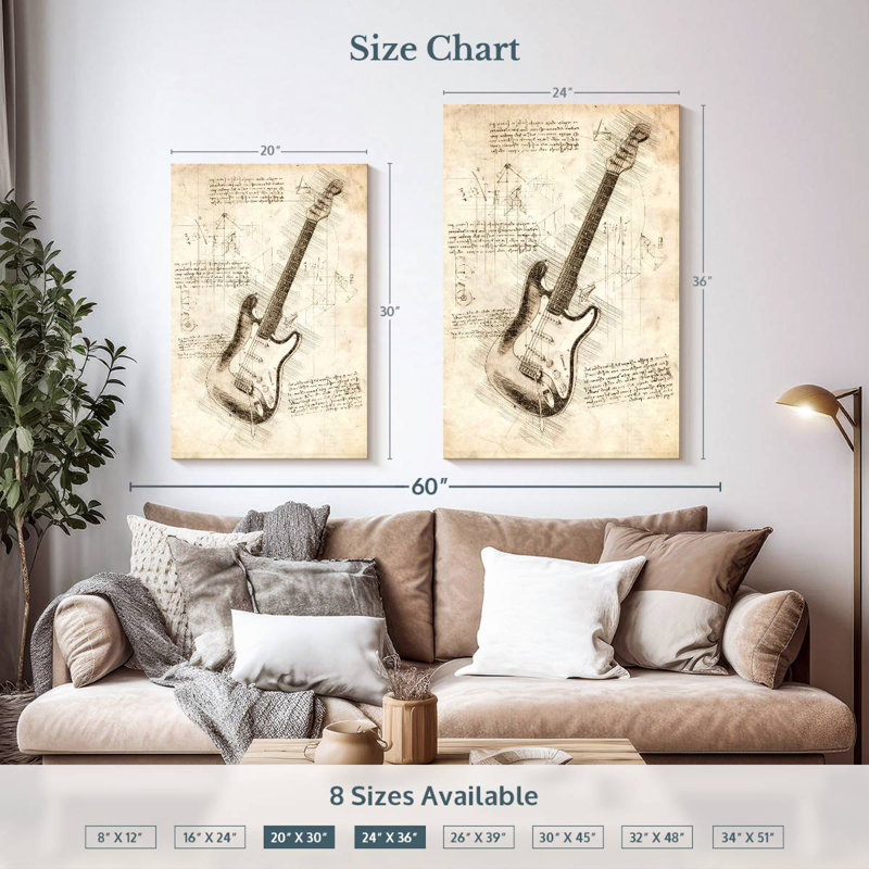 Abarca Electric Guitar Blueprint, 36" H x 24" W