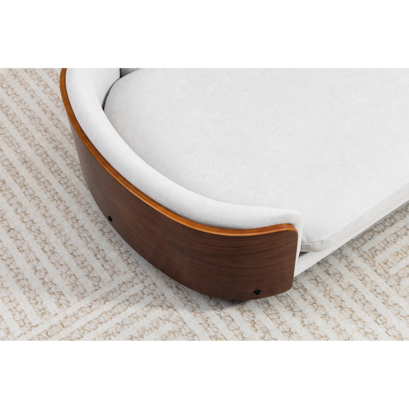 Style scandinave, lit pour chien surélevé, animal de compagnie, dossier en bois cintré, gris, lavable amovible, conception en noyer ventilé de grande taille, assemblage facile