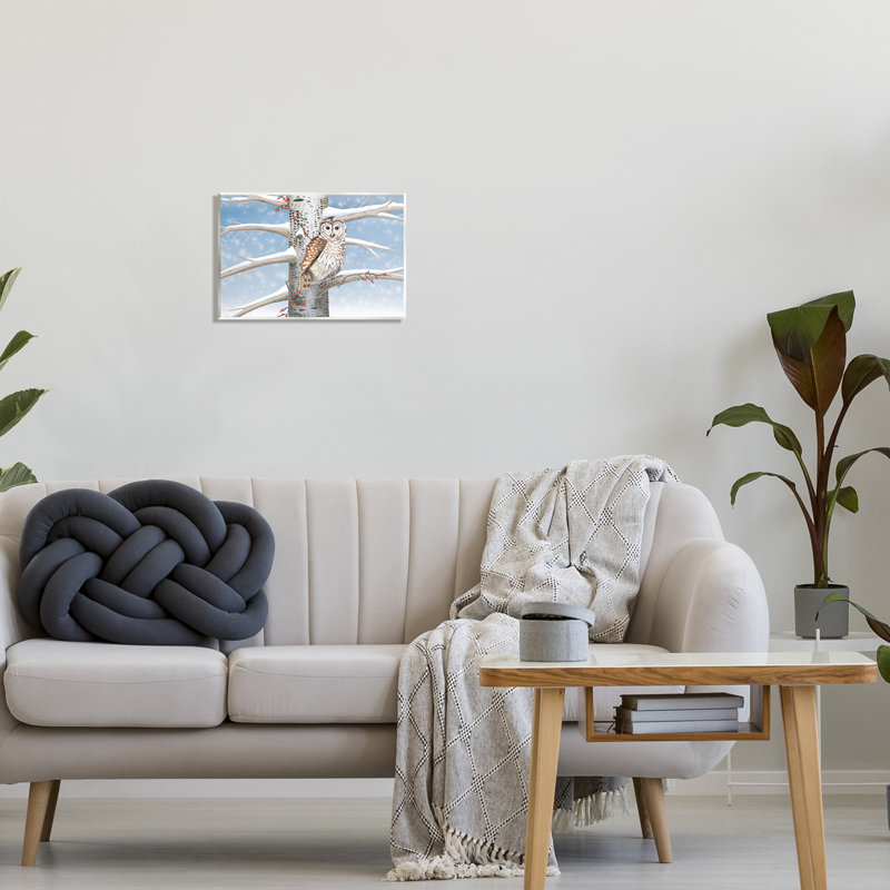 «Snowy Birch Tree Owl» par Caro Windmuller, impression, H 10 po x l 15 po x P 0,5 po, Mdf