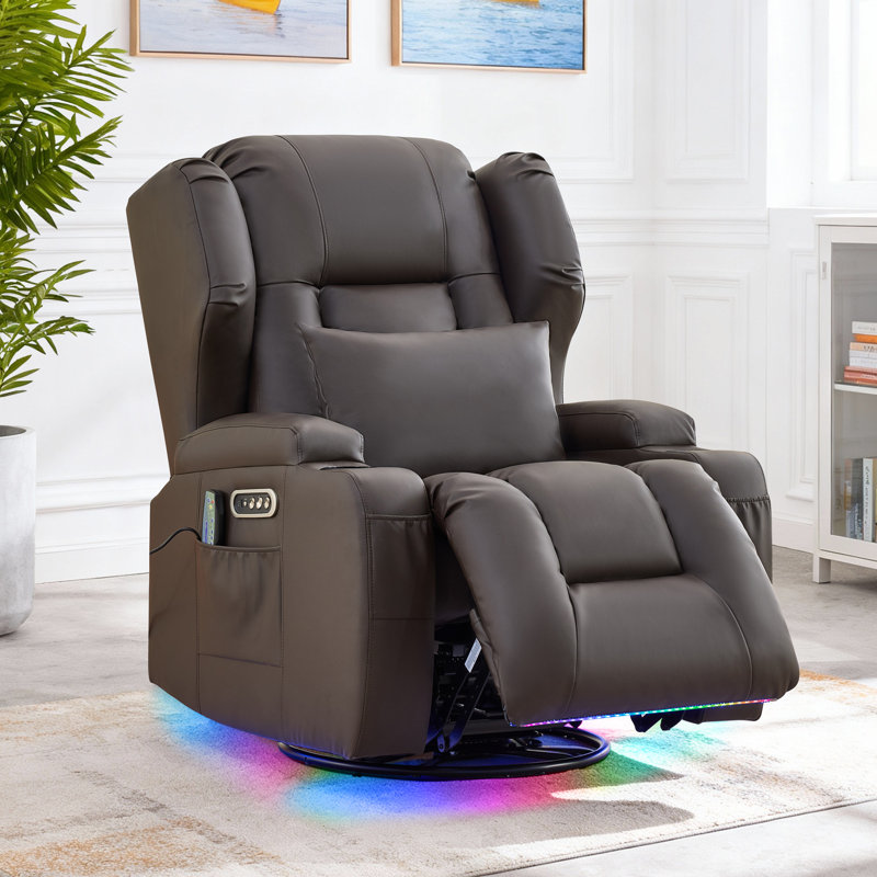 Fauteuil inclinable, berçant et pivotant à deux moteurs avec massage et chaleur, cuir d'unité centrale brun, 2 fauteuils