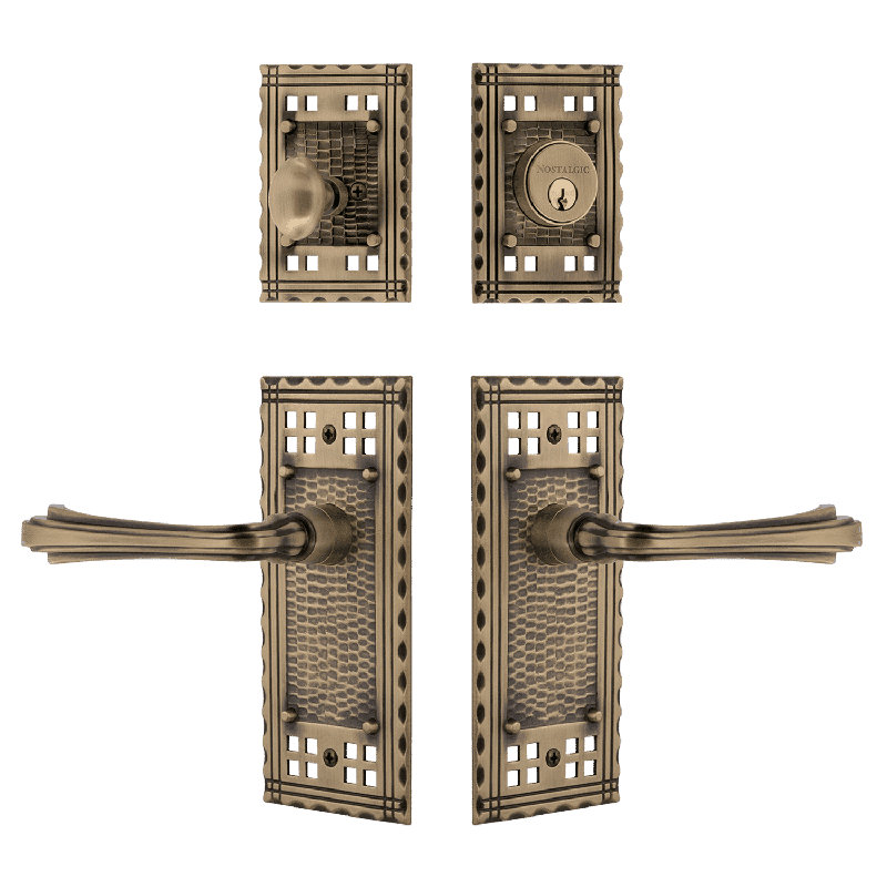Nostalgic Warehouse Craftsman Entry Set with Fleur Lever, 2.375, Antique Brass