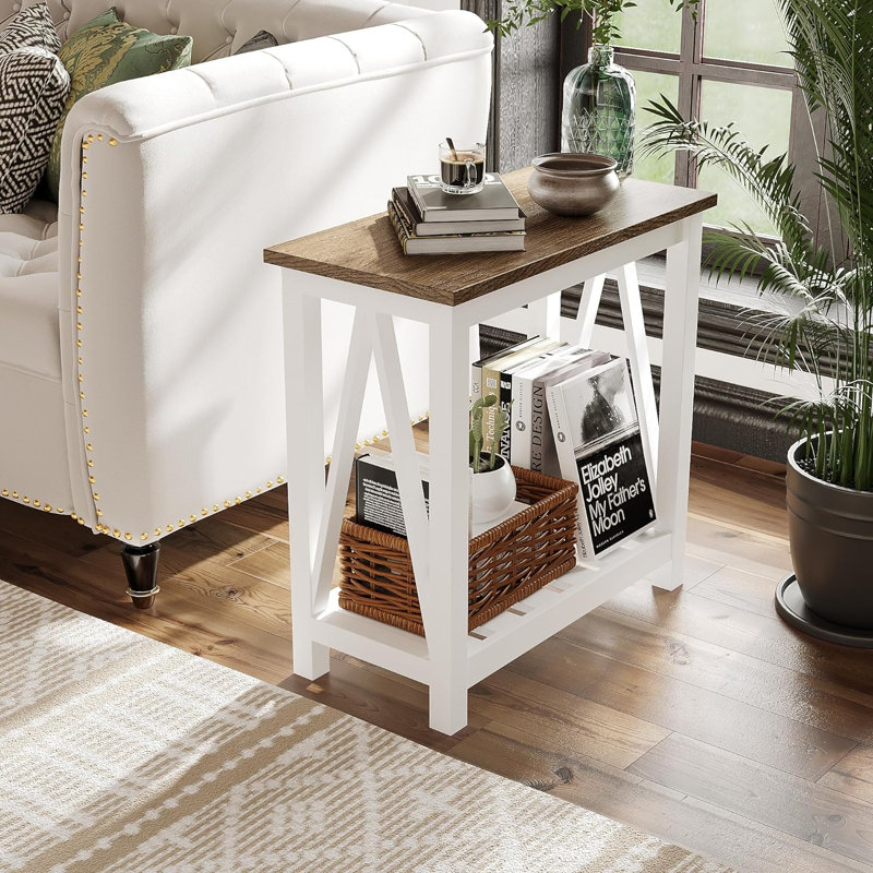 23.6" H Slatted End Table with Storage, White