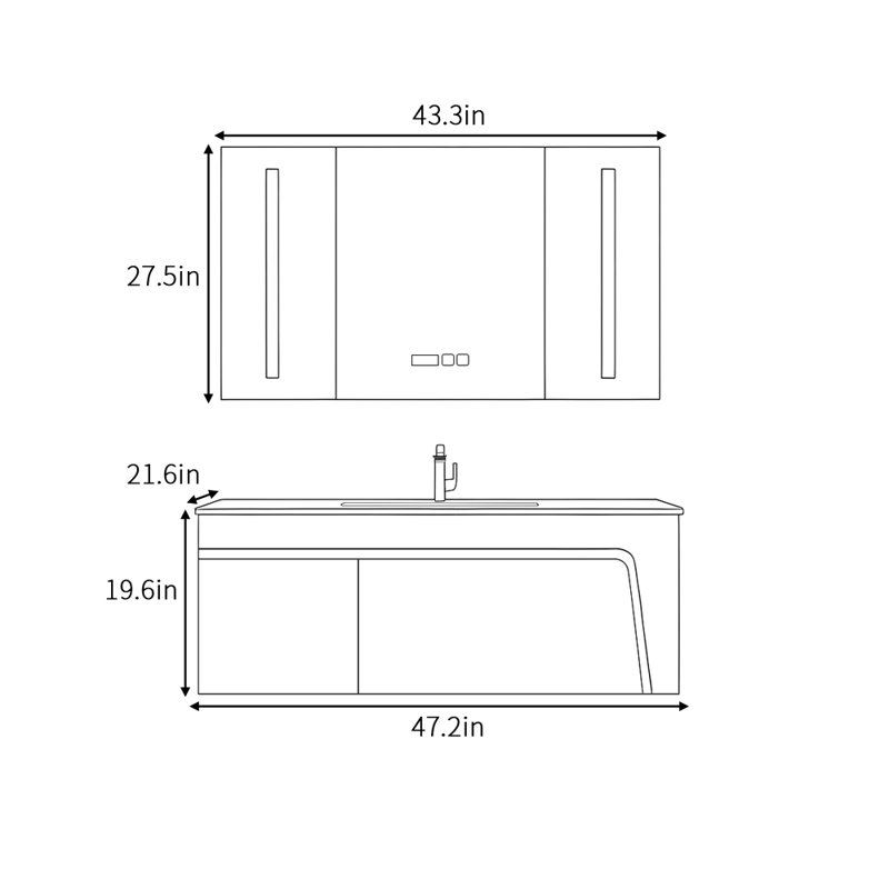 Grunwald, H 19,6 po x l 47,2 po x P 21,6 po