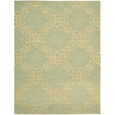 Tapis décoratif vert clair en laine Touffeté à la main à motif abstrait veney
