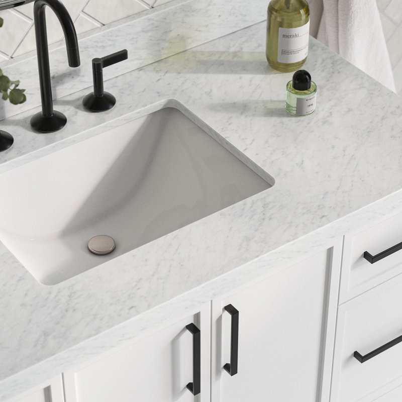 Ariel Kelly 43 Inch Single Rectangular Sink Bathroom Vanity With Italian Carrara Marble Countertop, White