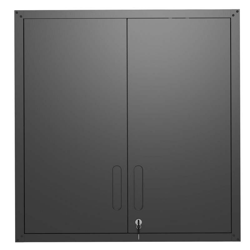 Armoire de rangement murale en métal avec 2 portes verrouillables, 1 tablette réglable et 1 tiroir ouvert pour le garage, le bureau, l'assemblage est requis