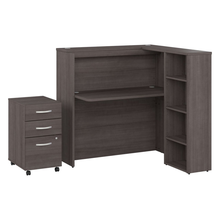 Studio C Corner Synthetic Laminate Reception Desk with Filing Cabinet