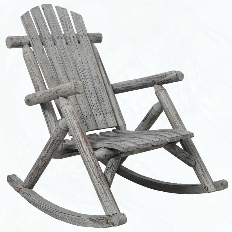 Heavy-Duty Fir Wood Porch Rocker with Ergonomic Design, Light Gray