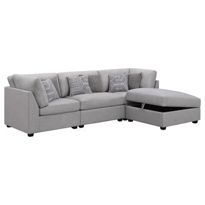 Ensemble de canapé modulaire 4 pièces avec repose-pieds Cambia, gris, 6 coussins