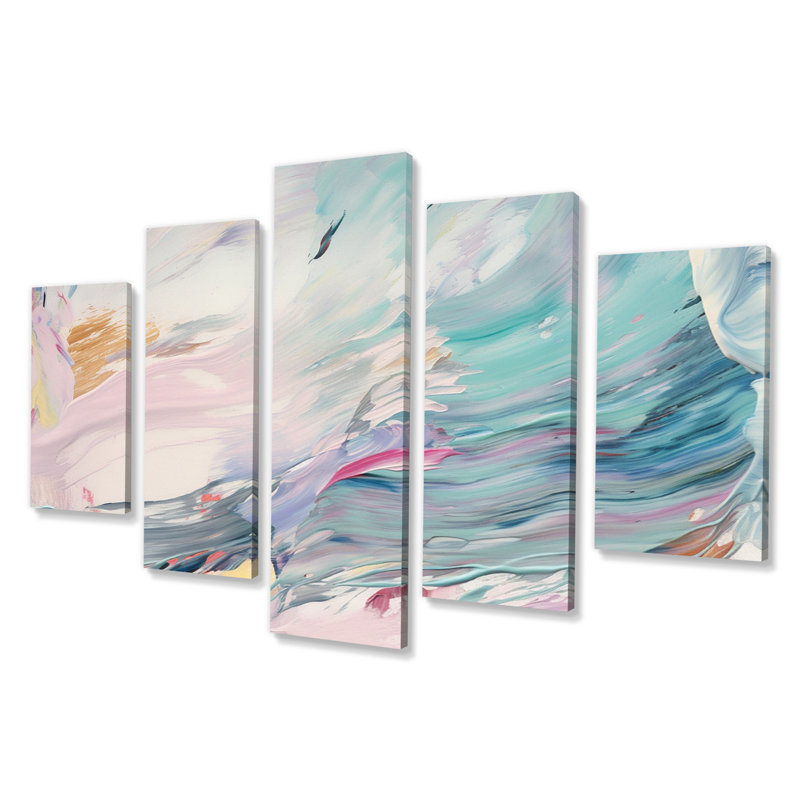 Spring Miracles In Tender Retro Pastel - Art mural abstrait sur toile - 5 panneaux