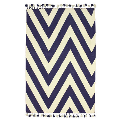 Tapis bleu marine / beige tissé à la main Raleigh
