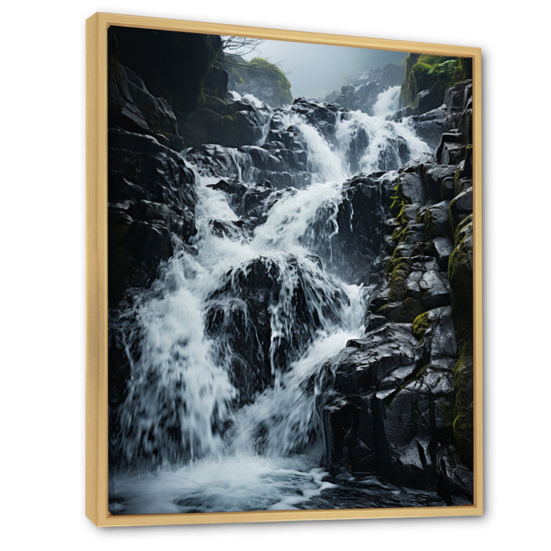 Chute d'eau dynamique sur toile, H 20 po x l 12 po x P 1 po, Cadre naturel flottant