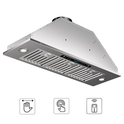 36 in. 900 CFM Convertible Insert Range Hood in Stainless Steel with LED Lights, LCD Gesture Control
