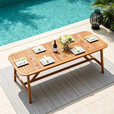 W86.3" Extendable Acacia Wood Patio Outdoor Dining Table
