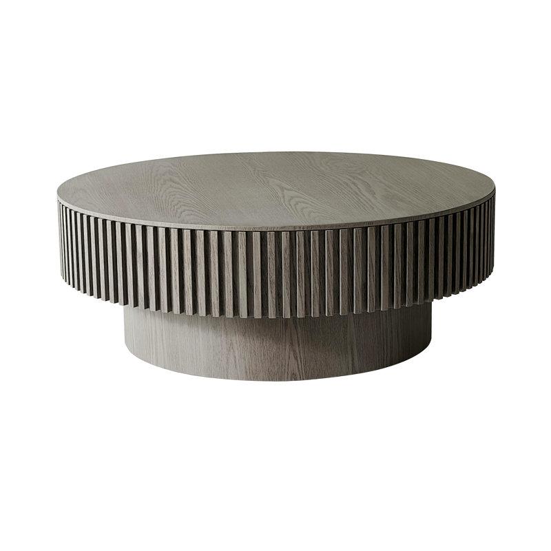 Table basse 39,37 "ronde avec rangement Table d'appoint moderne en placage de bois massif pour salon, chambre à coucher, appartement ou bureau, gris