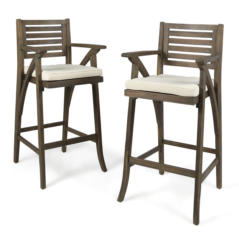 Peper Acacia Outdoor Stool with Cushion, Gray