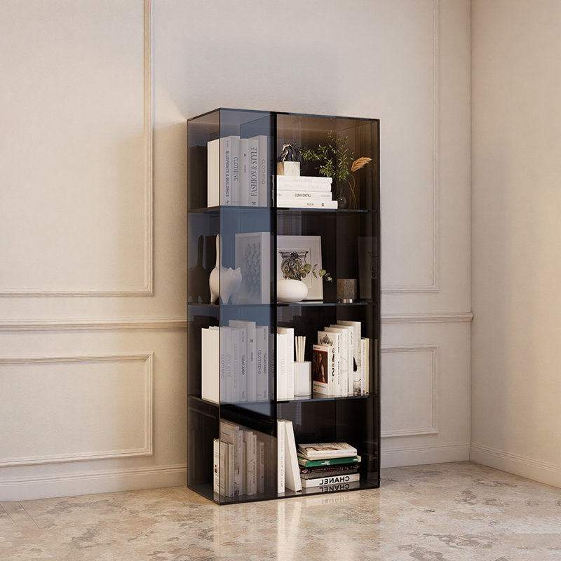 Bibliothèque en acrylique transparent, Gris foncé, (4 tablettes) H 47,24 po x l 19,69 po x P 9,84 po