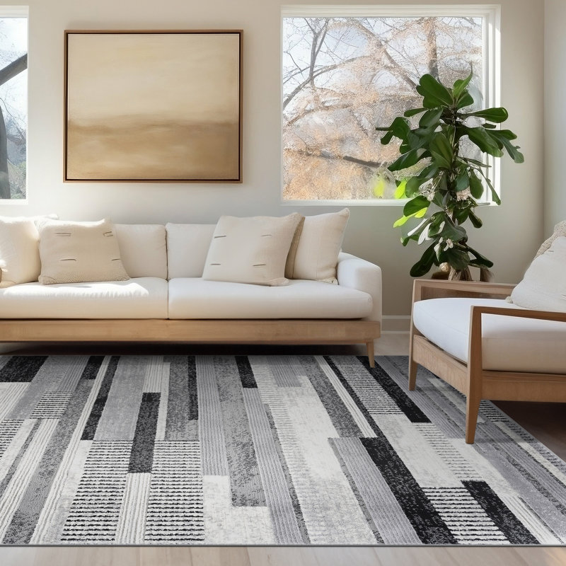 Tapis d'intérieur abstrait gris Jason, Rectangle 5 pi 3 po x 7 pi 3 po