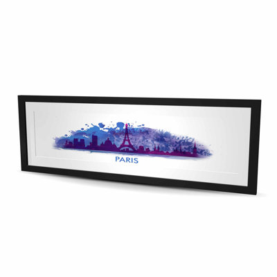«Paint Splash Silhouette of Paris - Purple Typo», reproduction encadrée