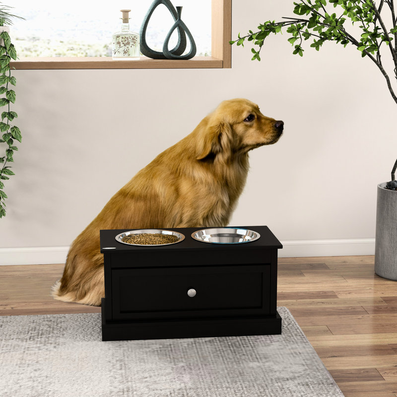 Bols pour chien surélevé avec tiroir de rangement, espace de 11 litres, noir, acier inoxydable pour une expérience de repas confortable pour animaux