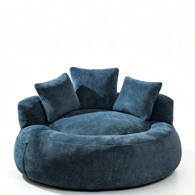 Dark Blue 5FT Oversized Chenille Bean Bag Sofa with 3 Pillows, Shredded Memory Foam Floor Lounger for Living Room Bedroom Game Room Dorm