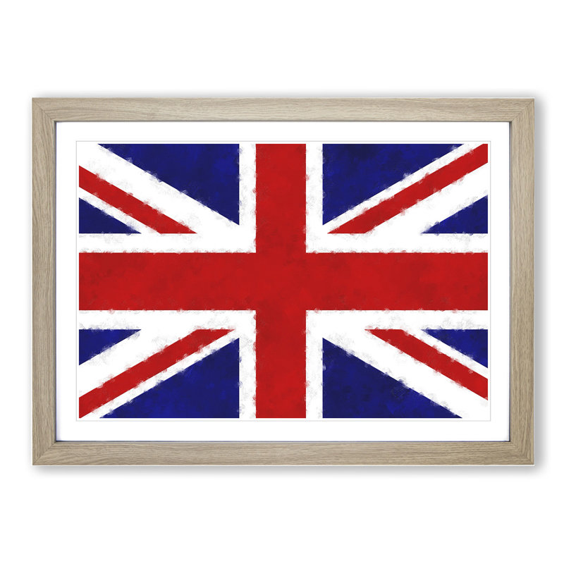 Union Jack British Flag Vol.1 - Framed Print, 48cm H x 65cm W x 2cm D, Oak Framed