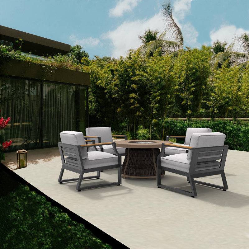 Kaed 4 - Person Patio Conversation Set with Cushions, Black