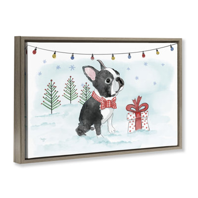 Snowy Boston Terrier Canvas by Mollie B.